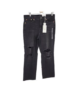 NWT Lucky Brand Zoe High Rise Straight Jeans size 14/32R black distressed